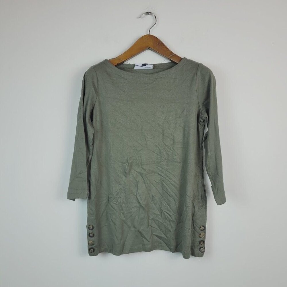 Karen Scott Womens Small Olive Sprig Cotton Button Hem Tunic NWT AG66